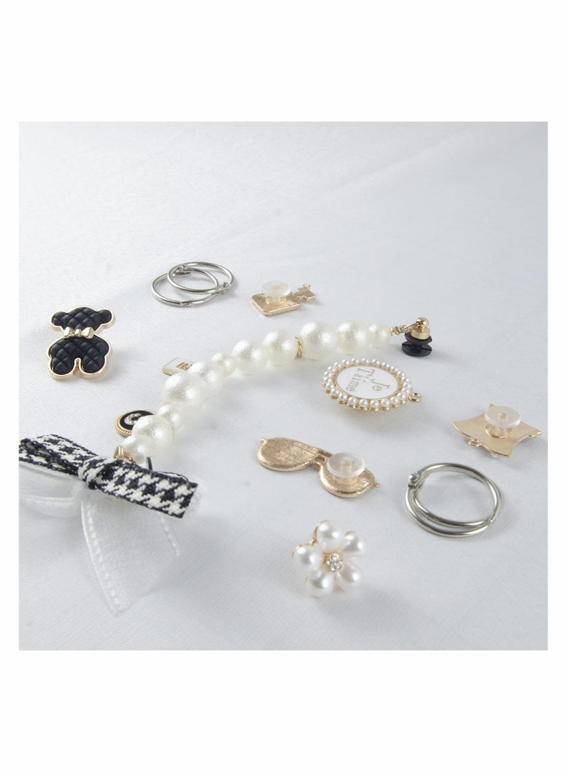 Excefore Fashion Rhinestone Shoe Charms, 14 Pcs Gleaming Pearl Chains with Bows Shoe Charms lovely little bear Jewelry Accessories Decoration for Girls Women Party Favors Birthday Gifts - Image 3