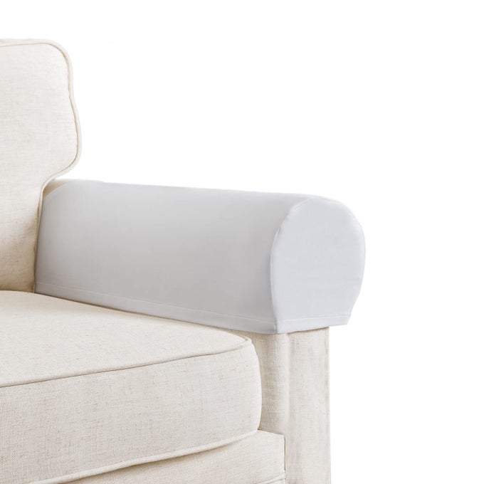 STRETCH VELVET PLUSH ARMREST COVERS FOR CHAIRS AND SOFAS ANTISLIP COUCH PROTECTOR WITH STICKER FURNITURE ARM COVER FOR RECLINER SET OF 2 OFF WHITE