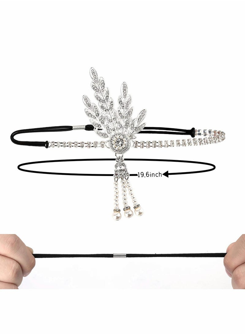 KASTWAVE 5pcs 1920s Flapper Accessories 20s Gatsby Costume Accessories Set for Women Headband Earrings Pearl Necklace Gloves  - Image 3