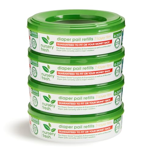 Nursery Fresh خواتم إعادة تعبئة نيرسري فريش® لعلب حفاضات دايبر جيني® ومونشكين®، تحمل حتى 1,088 حفاضات حديثي الولادة، عبوة 4 - Image 1