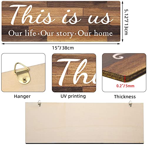 IDATOO 4 PCS Home Wall Decor Signs, IDATOO Rustic Wooden Living Room Hanging Decorations with Quotes THIS IS US/TOGETHER/BLESS THIS/FAMILY, Housewarming Gifts for Wedding Kitchen (Brown, 15 x 5.1 inch) - Image 2