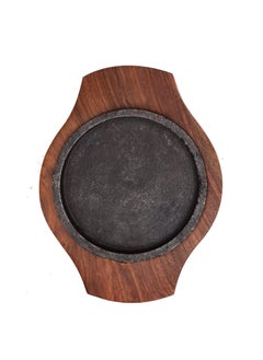 Sambhuya Sambhuya Cast Iron Sizzler Plate with Wooden Stand Wooden Hot Sizzler Plate Restaurant Food Warmer Wooden Ovel Sizzling Brownie Plate Pack of 02 7 Inch  - Image 1