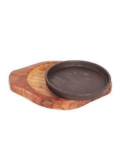 Sambhuya Sambhuya Cast Iron Sizzler Plate with Wooden Stand Wooden Hot Sizzler Plate Restaurant Food Warmer Wooden Ovel Sizzling Brownie Plate Pack of 02 7 Inch  - Image 2