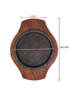 Sambhuya Sambhuya Cast Iron Sizzler Plate with Wooden Stand Wooden Hot Sizzler Plate Restaurant Food Warmer Wooden Ovel Sizzling Brownie Plate Pack of 02 7 Inch  - Image 4