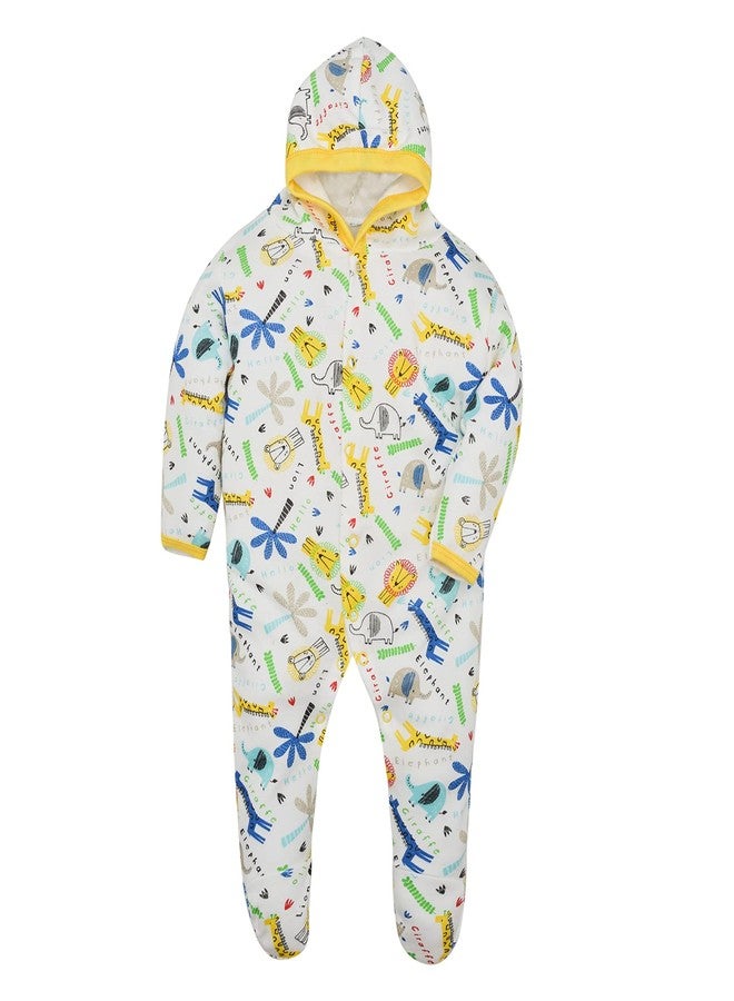 Magic Town Front Open Full Sleeves Sleepsuit Hooded with Foot Easy Dressing and Diapering Romper Set of 2 (9-12 months, Yellow) - Image 2