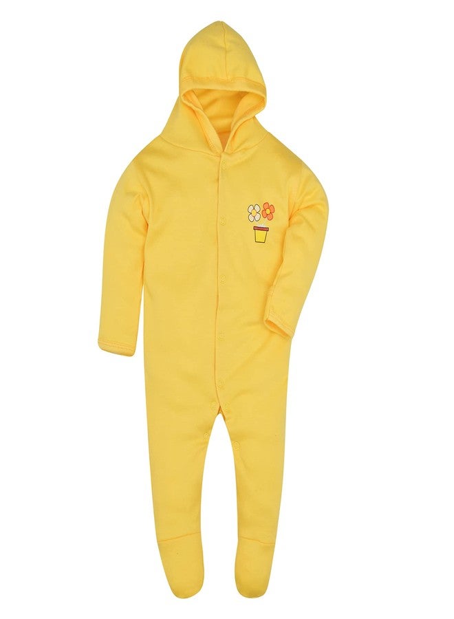Magic Town Front Open Full Sleeves Sleepsuit Hooded with Foot Easy Dressing and Diapering Romper Set of 2 (9-12 months, Yellow) - Image 4