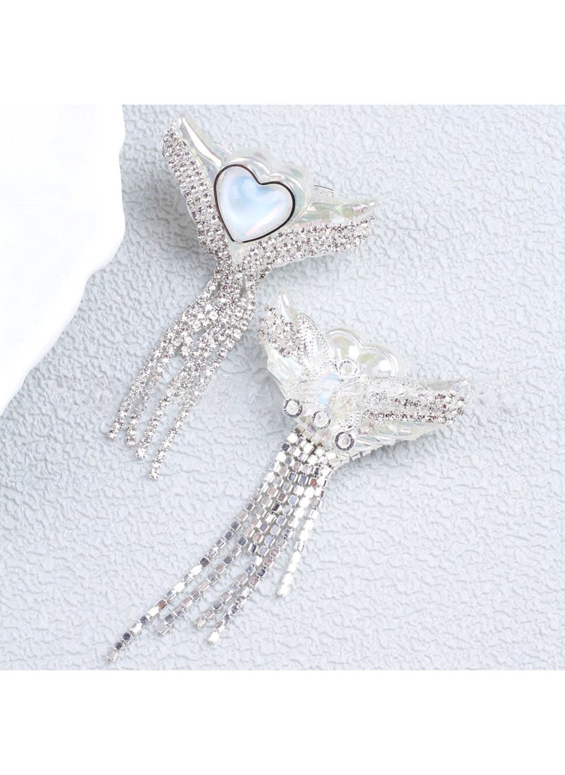 Generic - Tassel Rhinestone Bead Butterfly Wings Jewelry White - Image 1