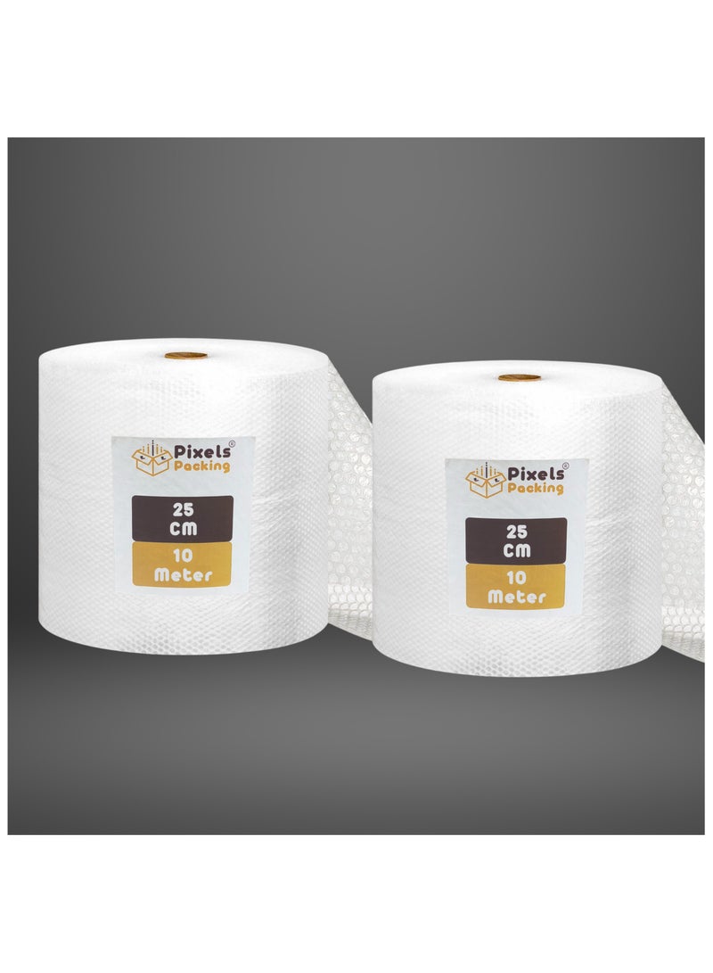 PixelsPackaging 2 rolls of transparent bubble wrap from PixelsPackaging, 25 cm wide × 10 meters long, multi-purpose for packaging, shipping, wrapping, and transportation. - Image 1