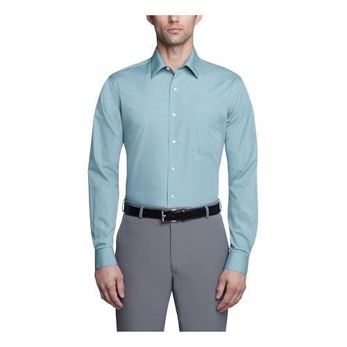 Van Heusen Men's Dress Shirt Fitted Poplin Solid, Ocean Mist, 18" Neck 34"-35" Sleeve - Image 4