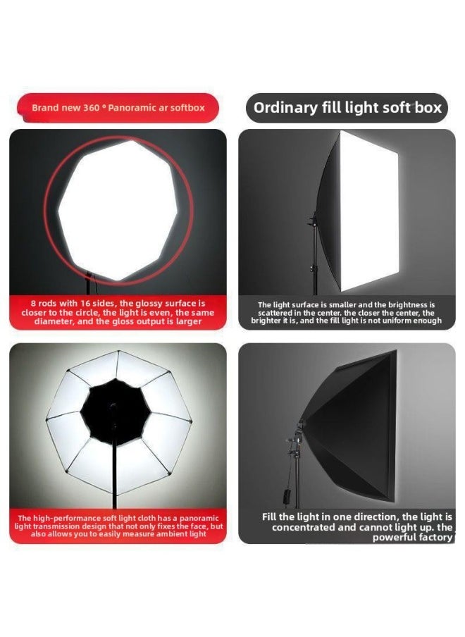 Generic - 350 Panoramic Live Light Supplementing Light Studio Soft Light Box Suit Light Lighting Photography Light Live Room Supplementing Light-Light Source Color:Single Lamp [500w Three-color Remote Control Dimming Bulb] + Panoramic Octagonal Soft Box + 2m Pieces - Image 1