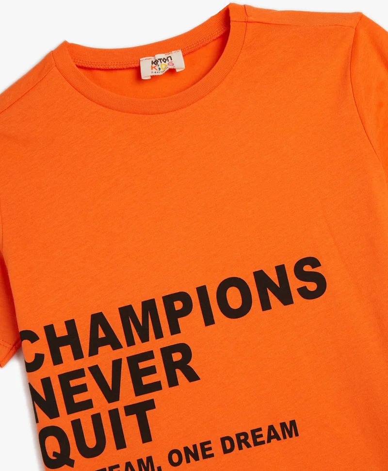 KOTON T-Shirt Short Sleeve Slogan Printed Cotton