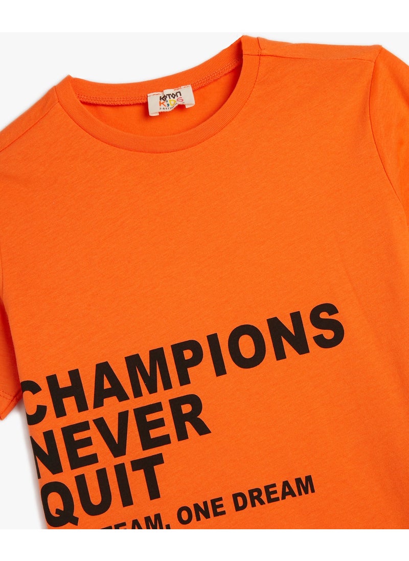 KOTON T-Shirt Short Sleeve Slogan Printed Cotton  - Image 3