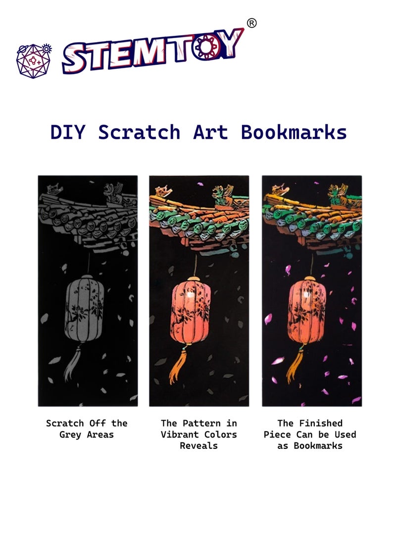 STEMTOY 12-Piece DIY Handmade Scratch Art Bookmark Set with Tools, Scratch Art Craft Kit for Girls, Kids & Adults, Stress Relief Scratching Fun, Colorful Drawing, Creative Durable Bookmarks (Oriental Scenery Theme)  - Image 3