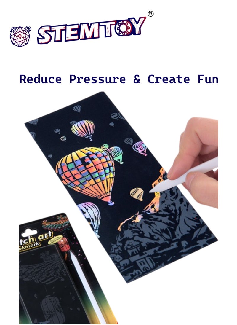 STEMTOY 12-Piece DIY Handmade Scratch Art Bookmark Set with Tools, Scratch Art Craft Kit for Girls, Kids & Adults, Stress Relief Scratching Fun, Colorful Drawing, Creative Durable Bookmarks (Oriental Scenery Theme)  - Image 4