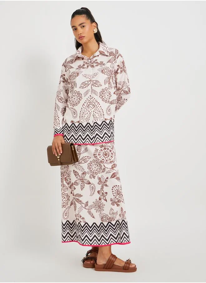 Take Two Take Two Print Long Sleeve Top and A-Line Skirt Co-Ords