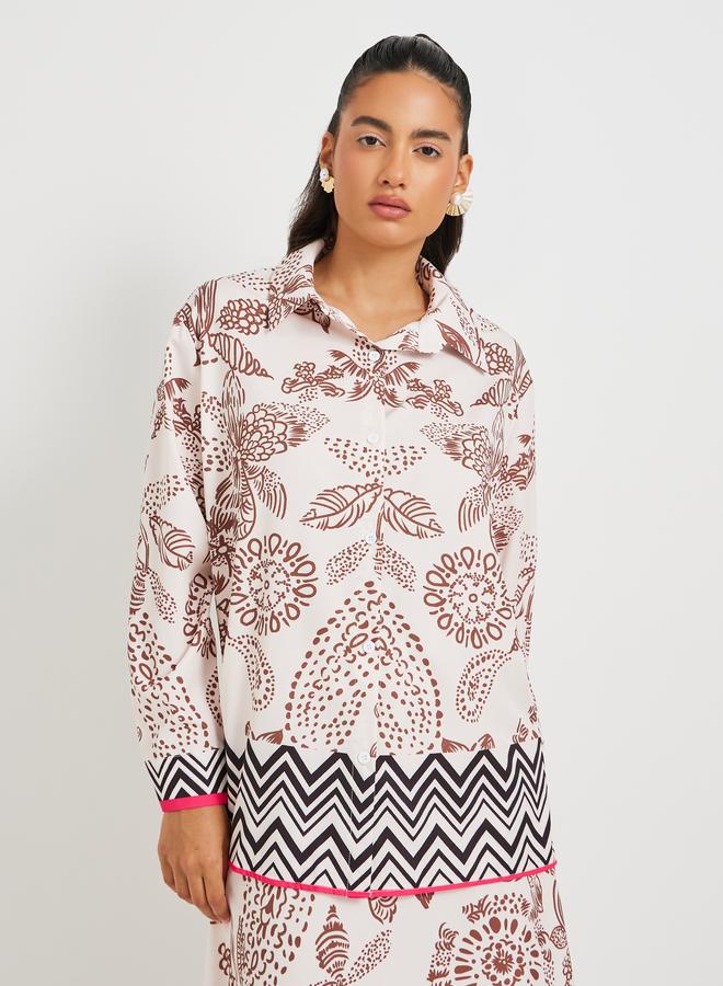 Take Two Take Two Print Long Sleeve Top and A-Line Skirt Co-Ords  - Image 3