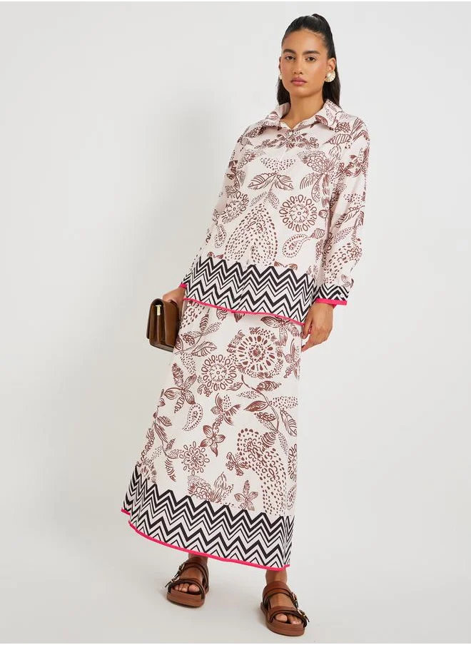 Take Two Take Two Print Long Sleeve Top and A-Line Skirt Co-Ords