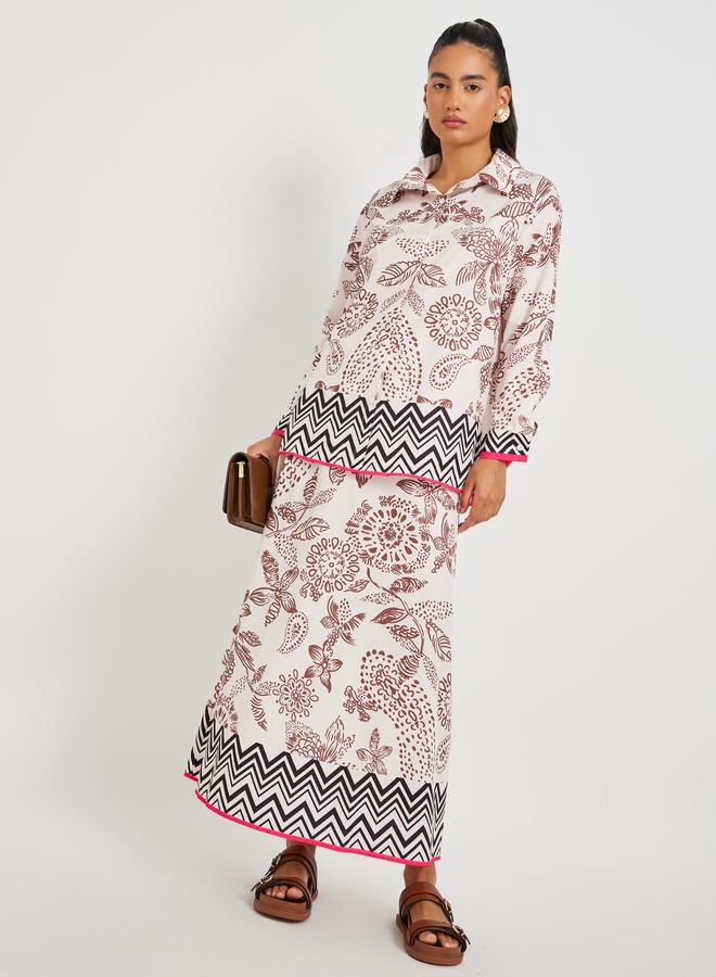 Take Two Take Two Print Long Sleeve Top and A-Line Skirt Co-Ords  - Image 1