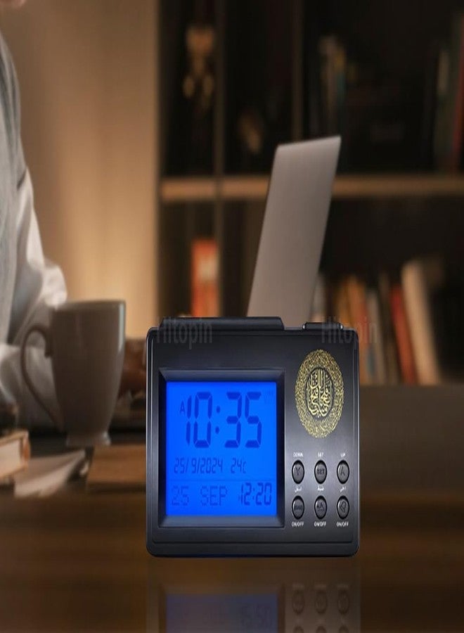 Hitopin Muslim Azan Table Clock Azan Athan Prayer Clock Black Color Complete Azan for All Prayers Qibla Direction HP-3006 - Image 4