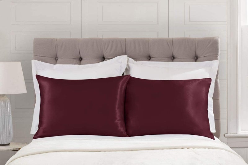 Candibella’s Satin Silk Pillow Covers for Hair and Skin, Pack of 2 Pillow Cover with 3 Scrunchies for Women with Silk Bonnet Cap, Luxurious Silk Pillow Covers with Envelope Closure, 400 TC (Mulberry) - Image 2