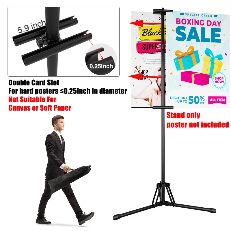 GSOW Poster Stand for Display, 80'' Adjustable Sign Stand Tripod, Retractable Poster Board Stand Double-Sided Banner Stand, Foldable Floor Standing Sign Holder Signage Stand with Portable Bag, Black - Image 5