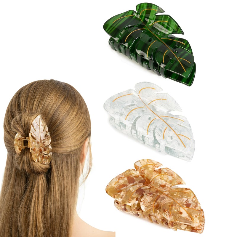 Agirlvct Hair Clips for Women, 3.5 Inch Cute Acetate Strong Hold Hair Claw Clip, Unique Leaf Stylish Hair Accessories Decor Birthday Valentine's Motherâ€˜s Day Gift for Girls Wife Family Thick Thin Hair (3 PCS) - Image 1
