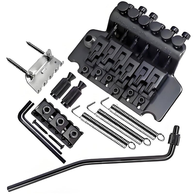 qinhretuo Double Locking Tremolo Bridge System with Arm - Compatible with Floyd Rose & Strat Replacement| Chrome Upgrade Kit for Electric Guitars (black) - Image 1