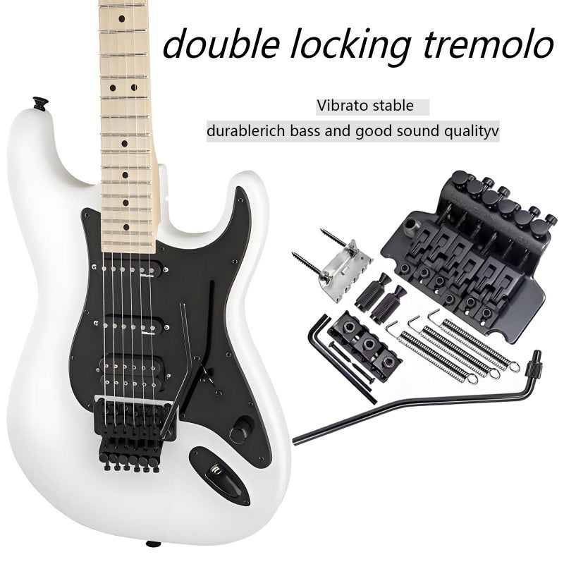 qinhretuo Double Locking Tremolo Bridge System with Arm - Compatible with Floyd Rose & Strat Replacement| Chrome Upgrade Kit for Electric Guitars (black) - Image 2