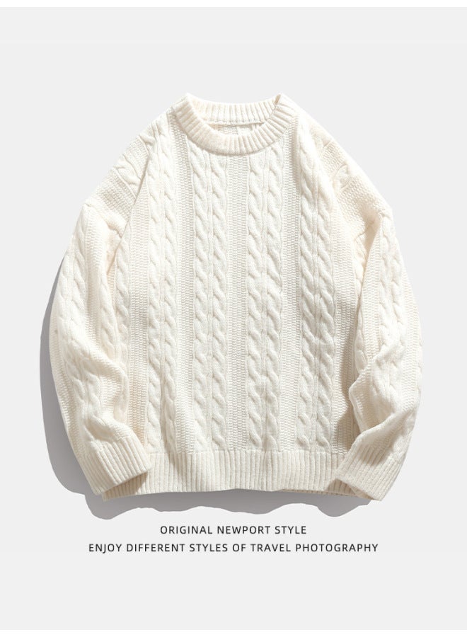 Hanlu Men's Solid Color Twisted Design Round Neck Sweater Men's And Women's Autumn And Winter Couple Loose Knitted Sweater Coat - Image 5