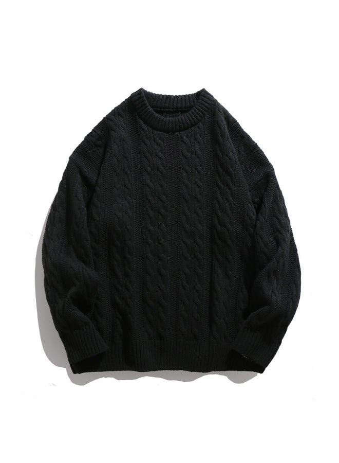 Hanlu Men's Solid Color Twisted Design Round Neck Sweater Men's And Women's Autumn And Winter Couple Loose Knitted Sweater Coat - Image 1