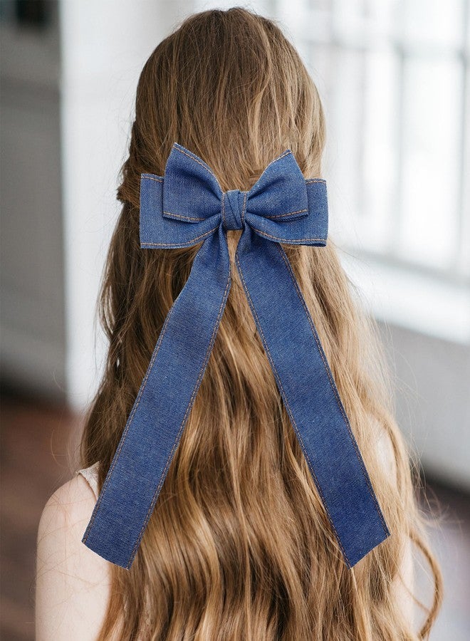 PLwelth Denim Bow Hair Clip for Women Girls Kids Large Bow Hair Ribbon Barrettes with Long Tail Non Slip Denim Bow Hair Pin Cute Aesthetic Hair Accessories for Thick Thin Curly Hair Party Decoration - Image 3