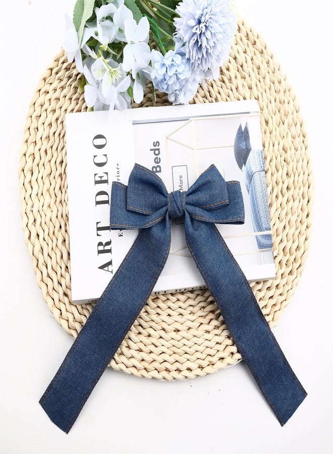 PLwelth Denim Bow Hair Clip for Women Girls Kids Large Bow Hair Ribbon Barrettes with Long Tail Non Slip Denim Bow Hair Pin Cute Aesthetic Hair Accessories for Thick Thin Curly Hair Party Decoration - Image 2