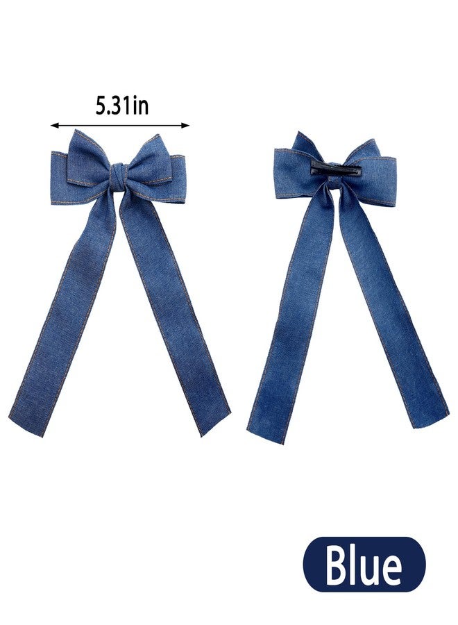 PLwelth Denim Bow Hair Clip for Women Girls Kids Large Bow Hair Ribbon Barrettes with Long Tail Non Slip Denim Bow Hair Pin Cute Aesthetic Hair Accessories for Thick Thin Curly Hair Party Decoration - Image 4