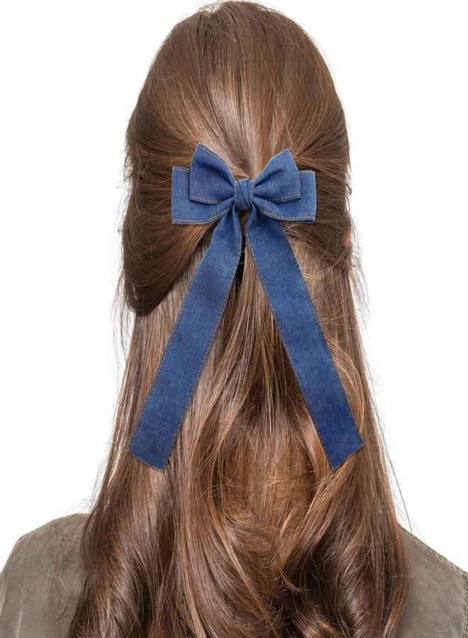 PLwelth Denim Bow Hair Clip for Women Girls Kids Large Bow Hair Ribbon Barrettes with Long Tail Non Slip Denim Bow Hair Pin Cute Aesthetic Hair Accessories for Thick Thin Curly Hair Party Decoration - Image 1