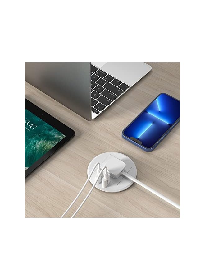 erorex Desk Socket, Desktop Power USB Grommet 80mm Cut-Out Hole In Desk Power with 1 UK Plug, Power Socket Connect 6.56ft Extension Cord(White) - Image 4