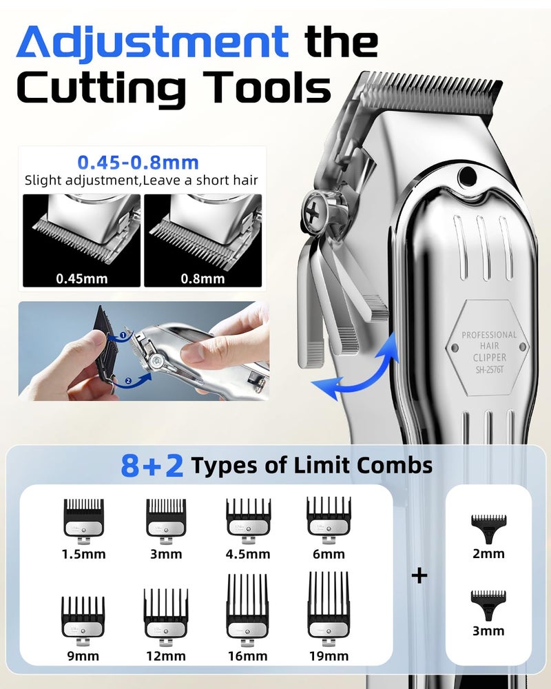 KIKIDO Hair Clippers Professional Cordless for Men, Barber Clippers for Hair Cutting Kit, Wireless LCD Display Hair Trimmers Set, Rechargeable Haircut Machine for Family (Sliver) - Image 2
