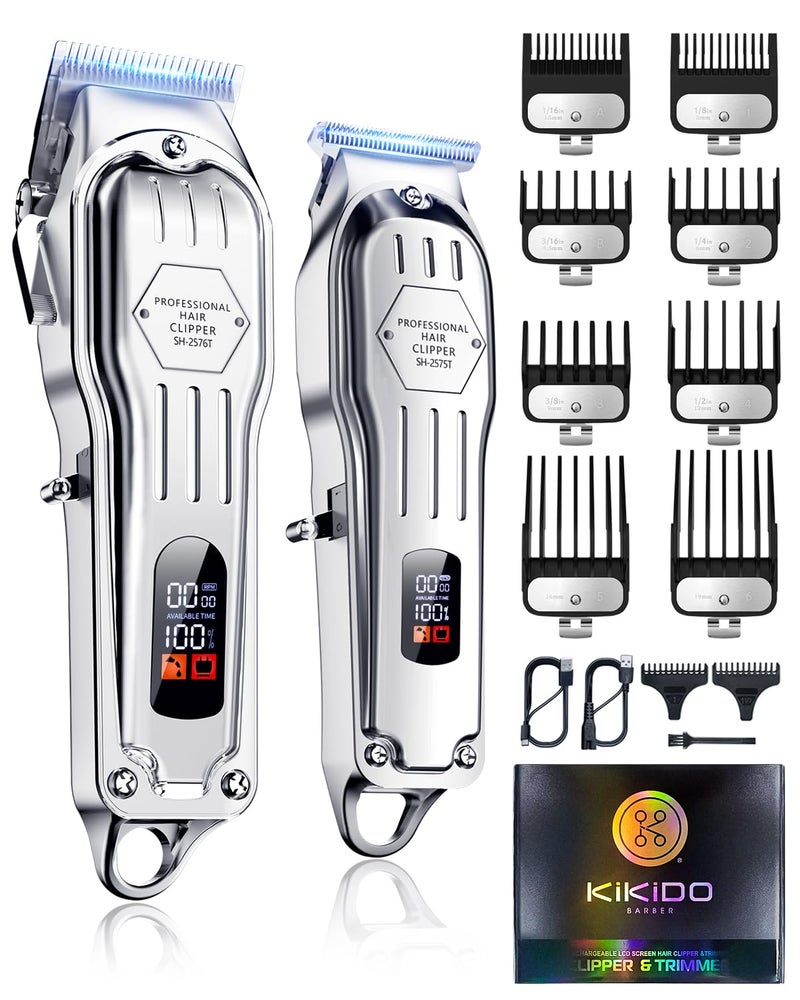 KIKIDO Hair Clippers Professional Cordless for Men, Barber Clippers for Hair Cutting Kit, Wireless LCD Display Hair Trimmers Set, Rechargeable Haircut Machine for Family (Sliver) - Image 1