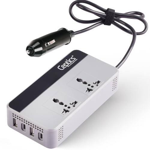 Ceptics 200W Car Laptop Charger/car Inverter with 2X Universal Outlet with SmartVoltage™ Technology, 12V DC to 220V-AC with 18 Months Warranty, 18W 2 USB-A, 2 USB-C with 18W QC 3.0 - Grey - Image 1