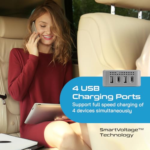 Ceptics 200W Car Laptop Charger/car Inverter with 2X Universal Outlet with SmartVoltage™ Technology, 12V DC to 220V-AC with 18 Months Warranty, 18W 2 USB-A, 2 USB-C with 18W QC 3.0 - Grey - Image 5