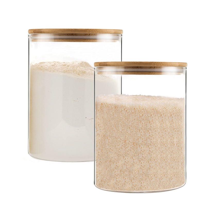 YUNCANG Glass Storage Jars,2 PACK -108oz/3200ml Clear Glass Food Storage Containers with Airtight Bamboo Lid Stackable Kitchen Canisters for Candy,Cookie,Rice,Sugar,Flour,Pasta,Nuts and Spice Jars - Image 1