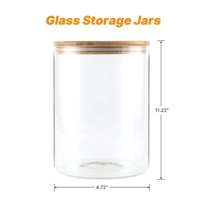 YUNCANG Glass Storage Jars,2 PACK -108oz/3200ml Clear Glass Food Storage Containers with Airtight Bamboo Lid Stackable Kitchen Canisters for Candy,Cookie,Rice,Sugar,Flour,Pasta,Nuts and Spice Jars - Image 2