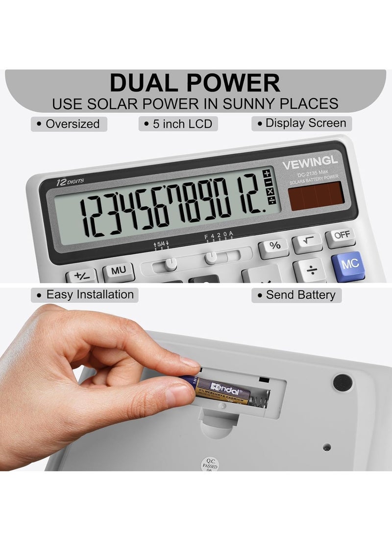 KASTWAVE 12-Digit Desk Calculator with Large Computer Keys, Dual Power, Large LCD Display - Perfect for Office, School, Home, and Business Use - Includes Automatic Sleep Mode  - Image 3