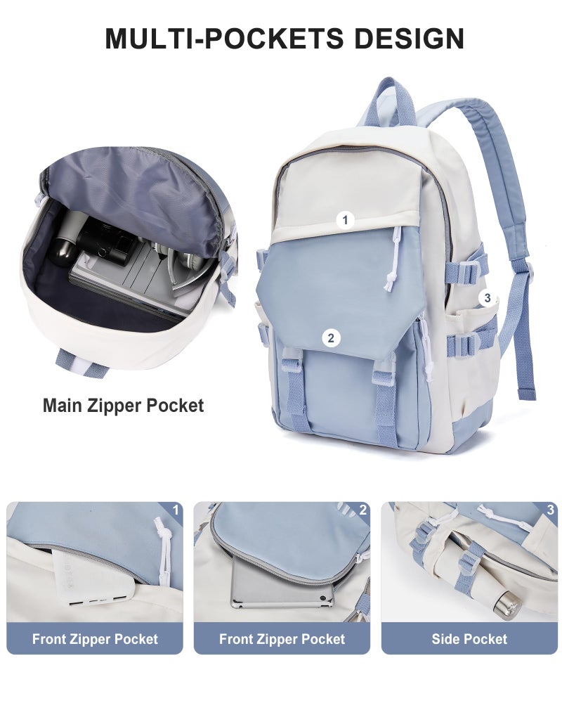 coowoz School Bag Lightweight Casual Daypack College Laptop Backpack for Men Women Water Resistant Travel Rucksack for Sports High School Middle Bookbag for girls(Blue white) - Image 4