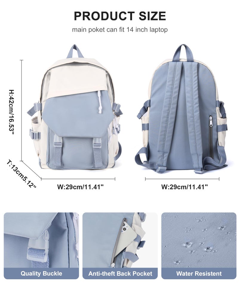 coowoz School Bag Lightweight Casual Daypack College Laptop Backpack for Men Women Water Resistant Travel Rucksack for Sports High School Middle Bookbag for girls(Blue white) - Image 3