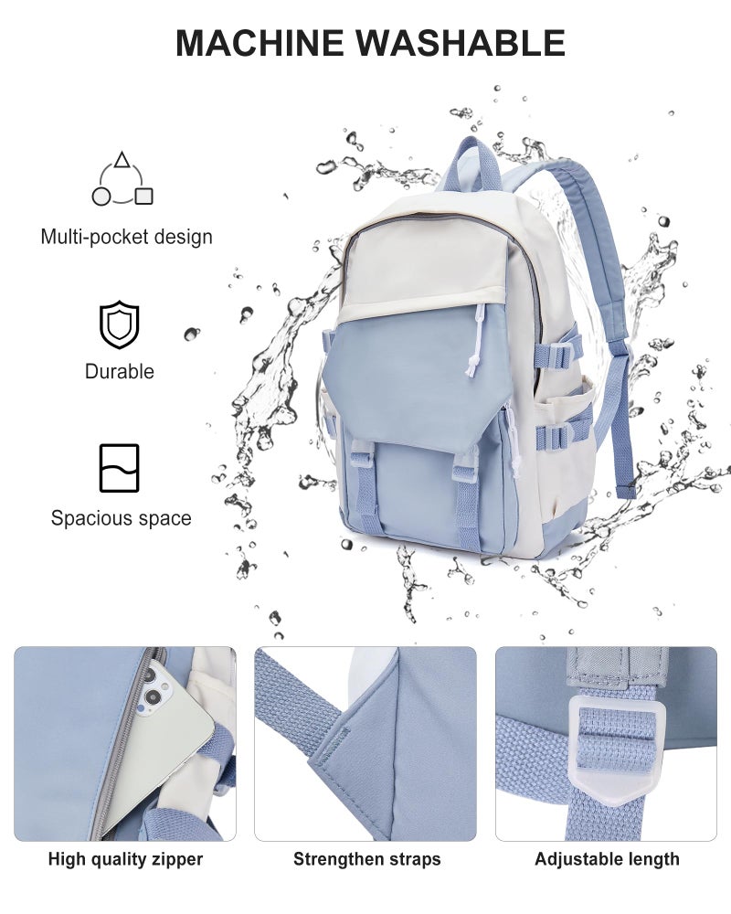 coowoz School Bag Lightweight Casual Daypack College Laptop Backpack for Men Women Water Resistant Travel Rucksack for Sports High School Middle Bookbag for girls(Blue white) - Image 5
