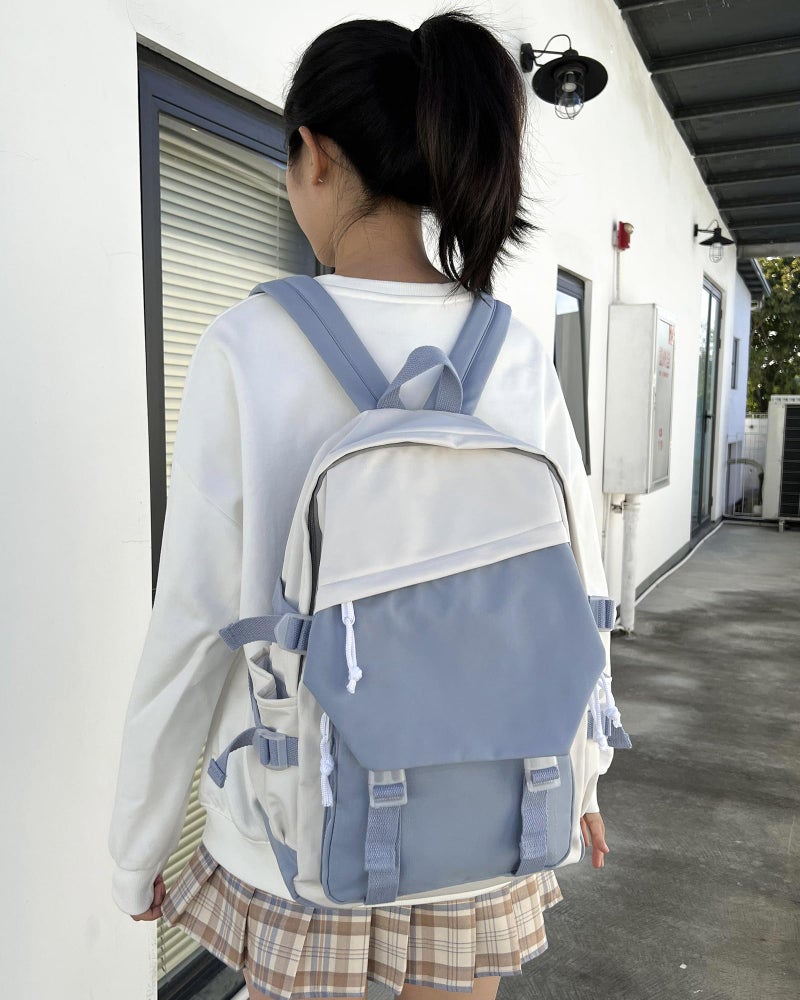 coowoz School Bag Lightweight Casual Daypack College Laptop Backpack for Men Women Water Resistant Travel Rucksack for Sports High School Middle Bookbag for girls(Blue white) - Image 2