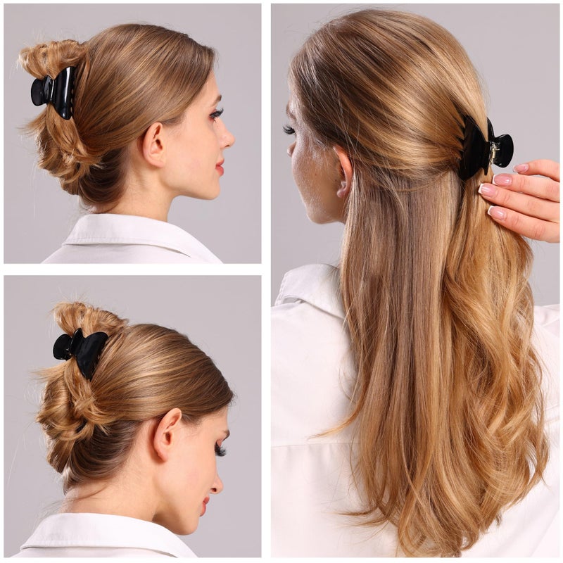 Fsmiling Womens Hair Clips Medium Claw Clips Tortoise Hair Jaw Clips Celluloid Hair Claw Clamps Acetate Hair Clip 3 Pack,Burgundy/Beige/Black - Image 2