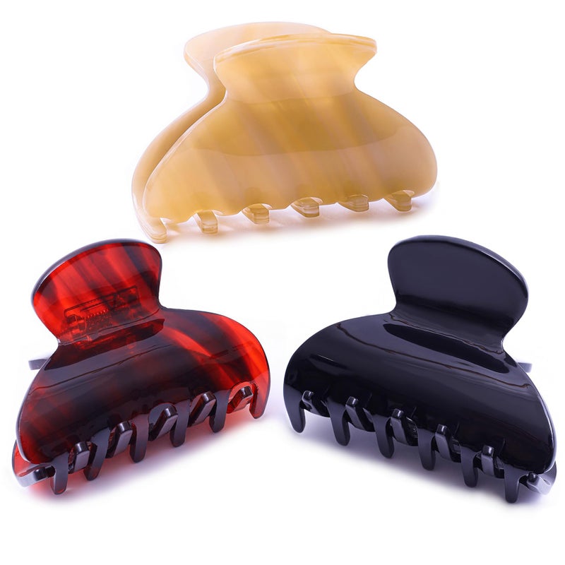 Fsmiling Womens Hair Clips Medium Claw Clips Tortoise Hair Jaw Clips Celluloid Hair Claw Clamps Acetate Hair Clip 3 Pack,Burgundy/Beige/Black - Image 1