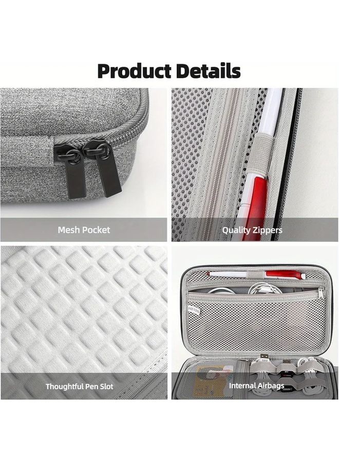 Compact Gray EVA Cable Organizer Bag Waterproof Travel Pouch For USB Cables Power Banks - Image 3