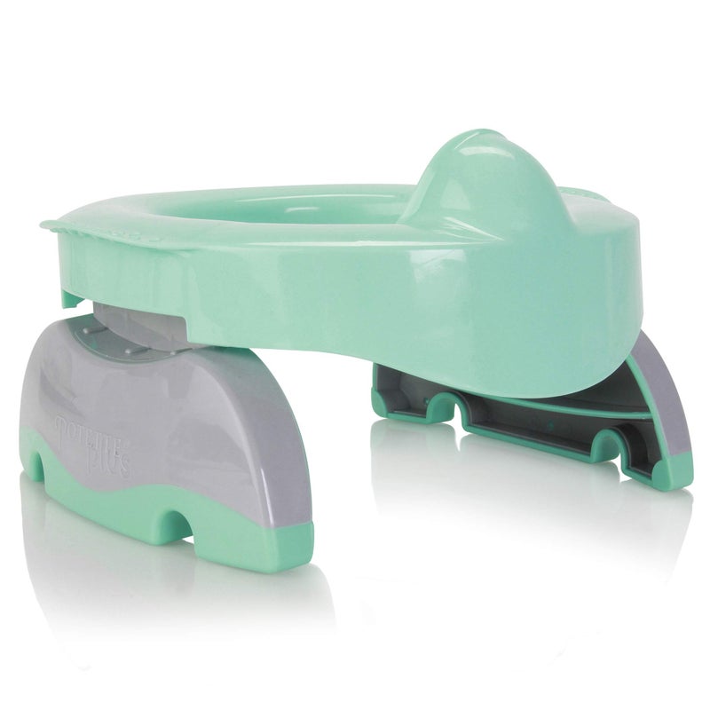 Kalencom Potette Plus Premium 2 in 1 Travel Potty and Toilet Seat Trainer Ring with Built in Pee Guard and Easy-Grip Handles (Teal/Gray) - Image 1